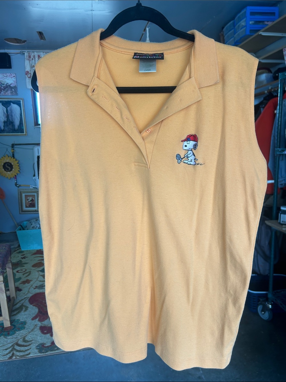 Peanuts Sleeveless Polo Tank Top in Orange with Snoopy